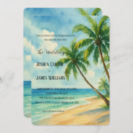 Tropische Strand Palm Bomen Bestemming Bruiloft Kaart