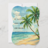 Tropische Strand Palm Bomen Bestemming Bruiloft Kaart (Voorkant)