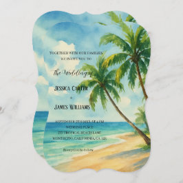 Tropische Strand Palm Bomen Bestemming Bruiloft Kaart