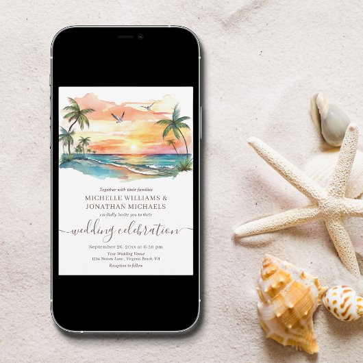 Tropische Strand Palm Bomen Bestemming Bruiloft Kaart