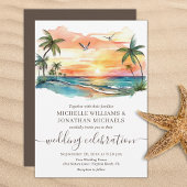 Tropische Strand Palm Bomen Bestemming Bruiloft Kaart