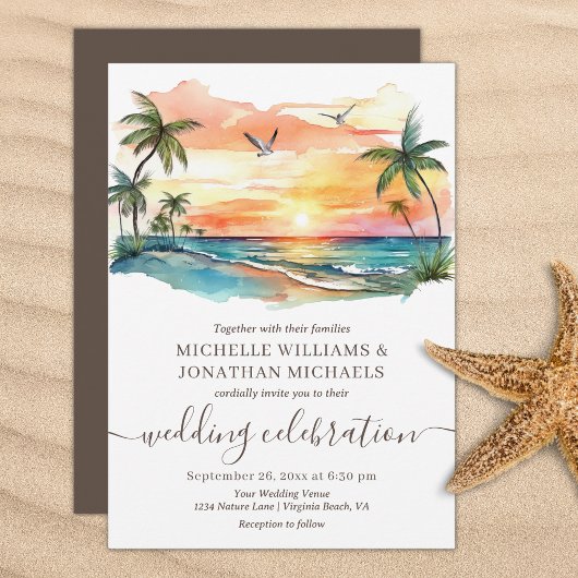 Tropische Strand Palm Bomen Bestemming Bruiloft Kaart