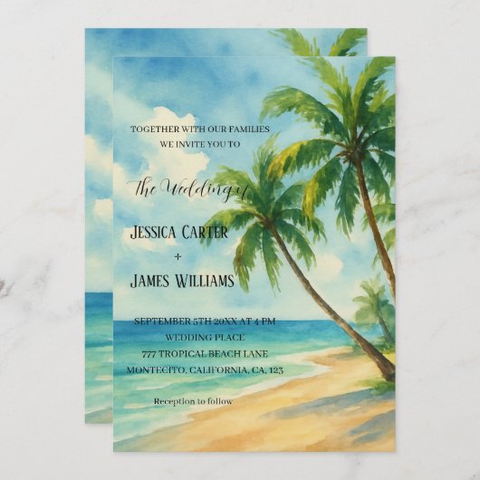 Tropische Strand Palm Bomen Bestemming Bruiloft Kaart (Voorkant / Achterkant)