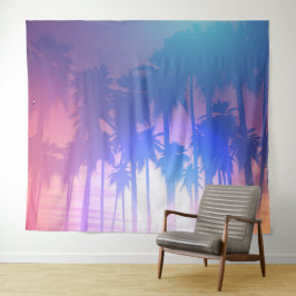 Tropische Strand Palm Bomen Silhouet Oceaan Wandkleed