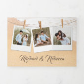 Tropische Strand Palm String Lights Lantaarn Weddi Drieluik Uitnodiging (Cover)