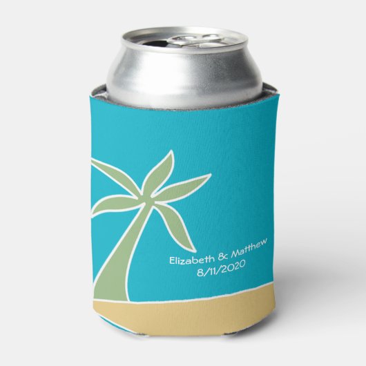 Tropische Strand Palm Tree Bruiloft Favor Koeler (Blikje Voorkant)