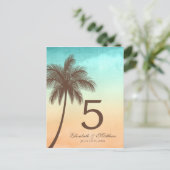 Tropische Strand Palm Tree Trouwtafel Nummer Briefkaart (Staand voorkant)