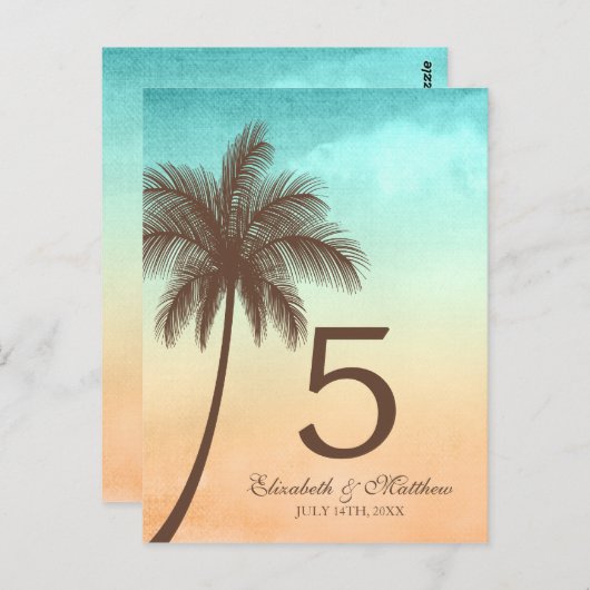 Tropische Strand Palm Tree Trouwtafel Nummer Briefkaart (Voorkant / Achterkant)