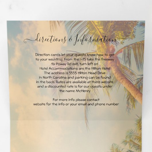 Tropische Strand Palm Trees bruiloft drievoudig Drieluik Uitnodiging (Binnenzijde eerst)