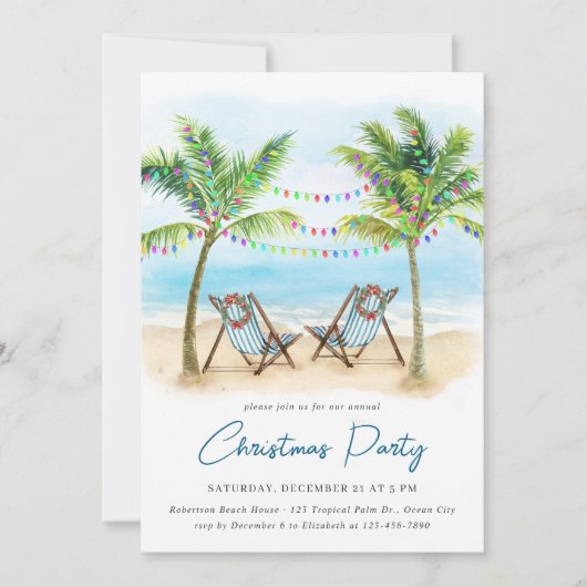 Tropische Strand Palm Trees Kerstfeest Kaart (Voorkant)