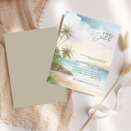 Tropische Strand Palm Trees Wedding Details Informatiekaartje