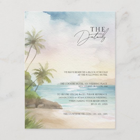 Tropische Strand Palm Trees Wedding Details Informatiekaartje (Voorkant)
