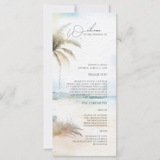 Tropische Strand Palm Trees Wedding Programma (Voorkant)