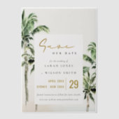 Tropische Strand Palm Trees Wedding Save The Date Vellum Uitnodigingen (Voorkant)