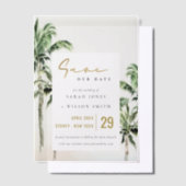 Tropische Strand Palm Trees Wedding Save The Date Vellum Uitnodigingen (Offset)