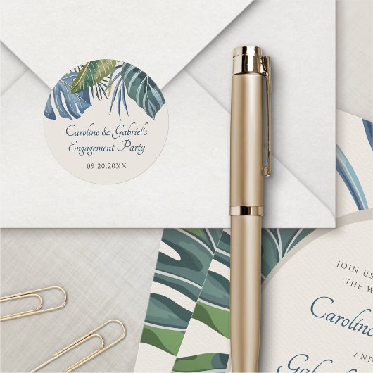 Tropische Strand Palm Wedding Douche Party Ronde Sticker