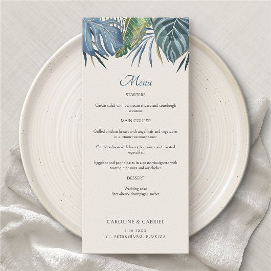 Tropische Strand Palm Wedding Menu