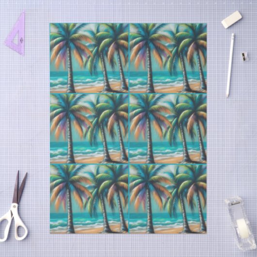Tropische Strand Palmbomen Chalk-Pastel Decoupage Tissuepapier (Craft)