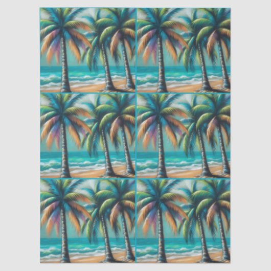 Tropische Strand Palmbomen Chalk-Pastel Decoupage Tissuepapier (Voorkant)