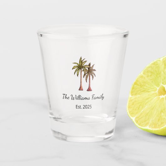 Tropische strand palmbomen Elegant goud Shot Glas (Voorkant)