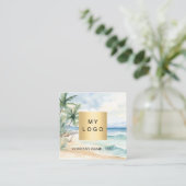 Tropische strand palmbomen logo QR code Vierkante Visitekaartje (Staand voorkant)