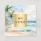 Tropische strand palmbomen logo QR code Vierkante Visitekaartje (Voorkant)
