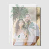 Tropische strand palmbomen minimalistisch groen vellum uitnodigingen (Offset (Koppel))