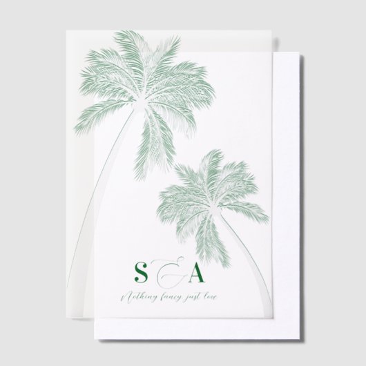 Tropische strand palmbomen minimalistisch groen vellum uitnodigingen (Offset)