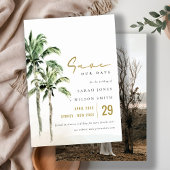 Tropische Strand Palmbomen Waterverf Trouwfoto Save The Date