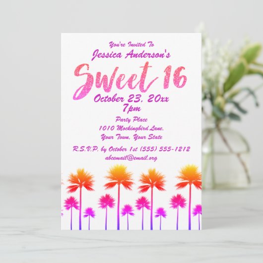 Tropische strand palmbomen zoet zestien kaart (Staand voorkant)