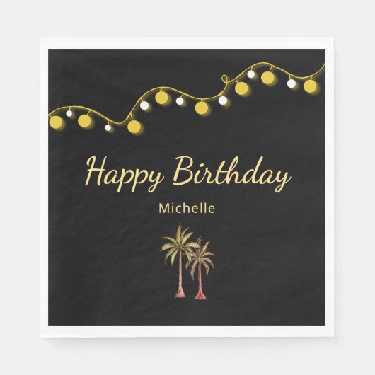 Tropische Strand Palmbomen Zwarte Verjaardag Party Servet (Voorkant)