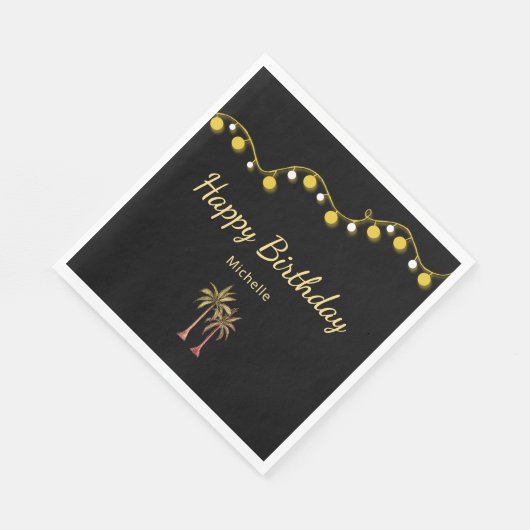 Tropische Strand Palmbomen Zwarte Verjaardag Party Servet (Hoek)