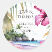 Tropische strand palmen bruiloft dank u gunst ronde sticker (Voorkant)