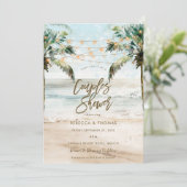 tropische strand palmen koppels douche uitnodiging (Staand voorkant)