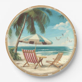 Tropische strand paraplu en stoelen zomer papieren bordje (Voorkant)