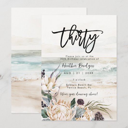 Tropische strand protea 30e verjaardag feest kaart (Voorkant / Achterkant)