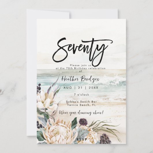 Tropische strand protea 70e verjaardag feest kaart (Voorkant)