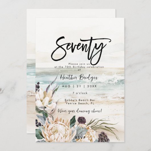 Tropische strand protea 70e verjaardag feest kaart (Voorkant / Achterkant)