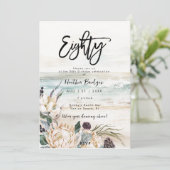 Tropische strand protea 80e verjaardag party invit kaart (Staand voorkant)