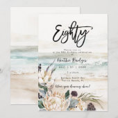 Tropische strand protea 80e verjaardag party invit kaart (Voorkant / Achterkant)