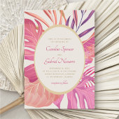 Tropische strand roze bruiloft kaart
