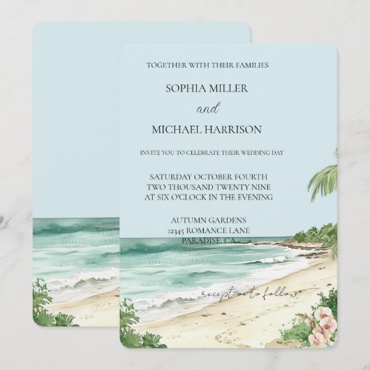 Tropische Strand Roze Orchidee Bloemen Huwelijk Kaart (Voorkant / Achterkant)