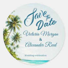 Tropische Strand Save the Date Huwelijkssticker Ronde Sticker