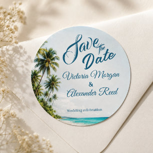 Tropische Strand Save the Date Huwelijkssticker Ronde Sticker