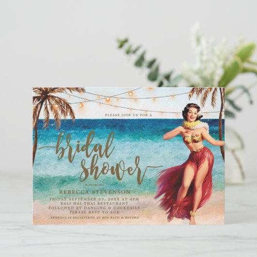tropische strand scène bruids douche uitnodiging (Staand voorkant)