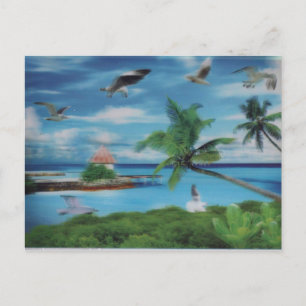 Tropische strand scène kunstprint briefkaart