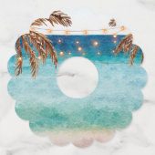 Tropische strand scene palmbomen wijnglaslabel (Achterkant)