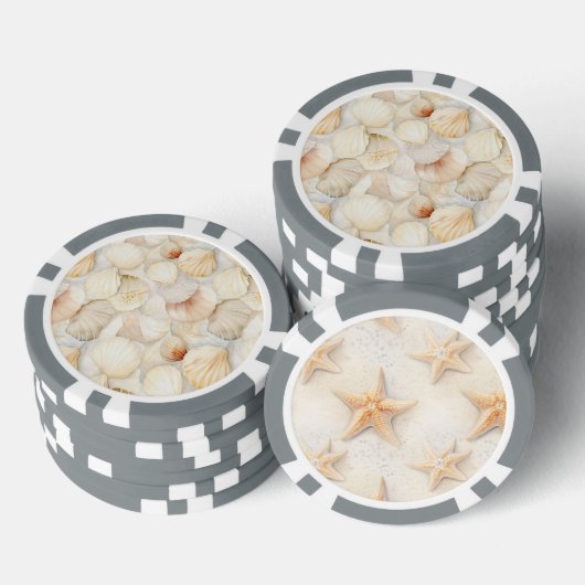 Tropische strand schelpen zeesterren poker chips (Opstapeling)