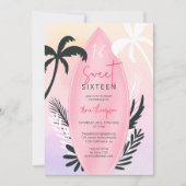 Tropische strand surfplank palmboom Sweet 16 Kaart (Voorkant)