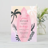 Tropische strand surfplank palmboom Sweet 16 Kaart (Staand voorkant)